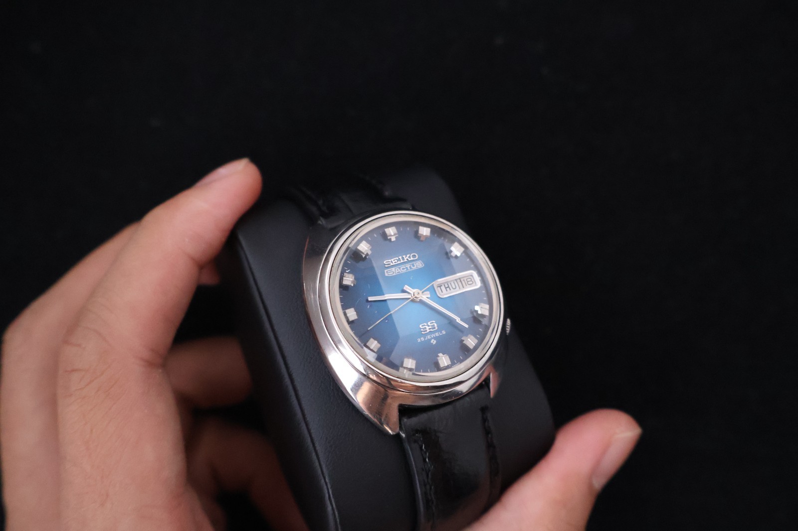 Serviced Rare Vintage 1972 Seiko 5 Actus SS Blue Dial 25 Jewels 6106-7600