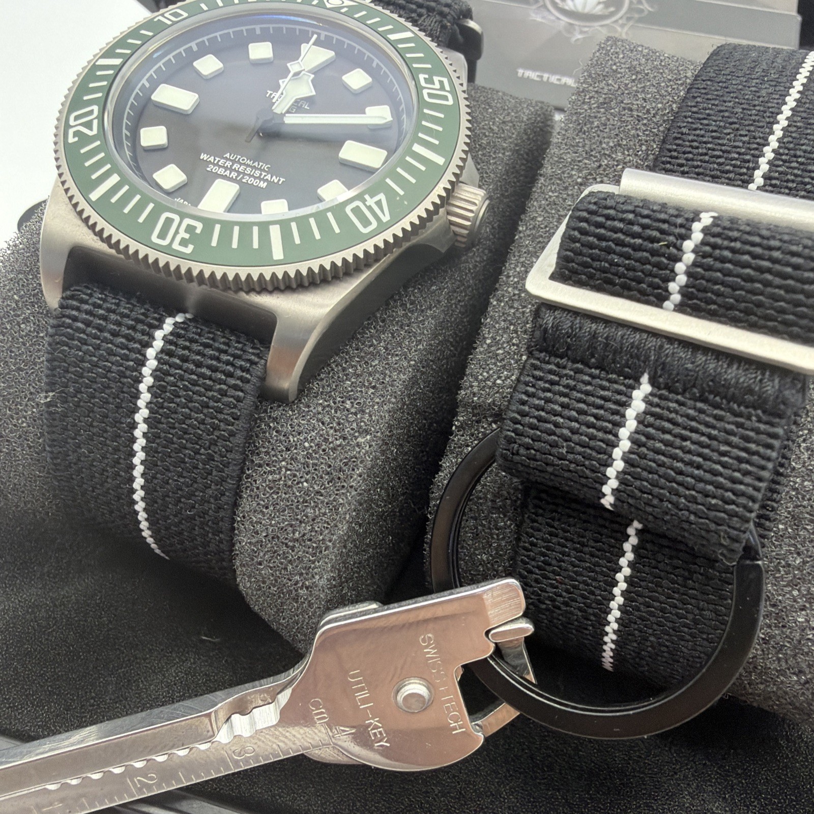Tactical Frog Titanium NH35A Mechanical Watch Green Bezel Black Dial Fixed Lugs