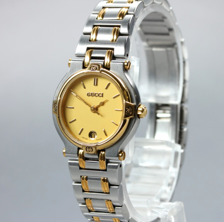 [N MINT] Vintage Gucci 9000L 25mm Gold Dial Date Quartz Women’s Watch From JAPAN