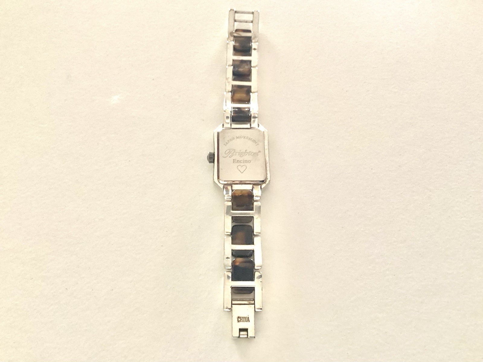 Brighton Encino Watch Tortoise Shell Clear Crystals Silver Needs Battery Small
