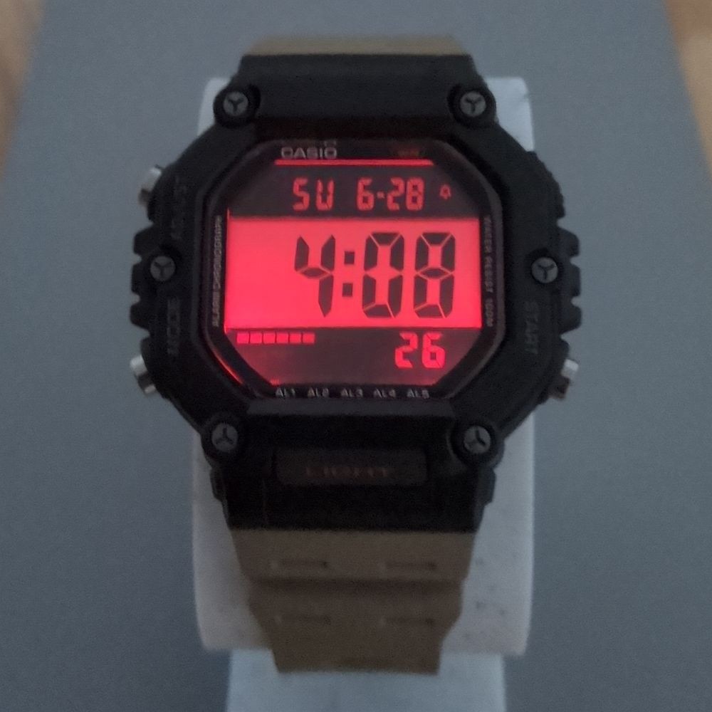 Casio AE-1600H Partial Negative Display, Red LED, Black Case, Tan Strap