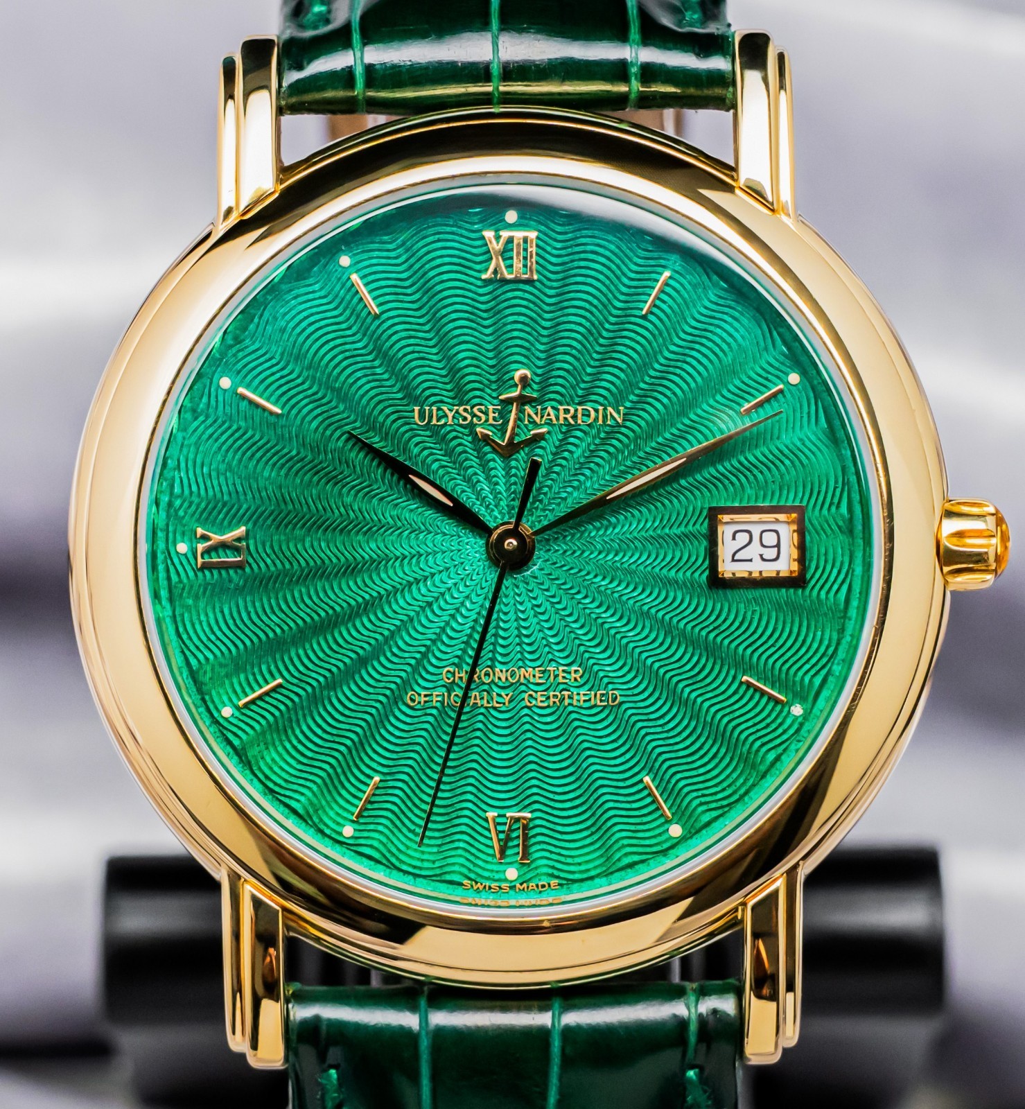 Ulysse Nardin San Marco 37 mm Yellow Gold Green Dial Alligator Leather 131-77-9