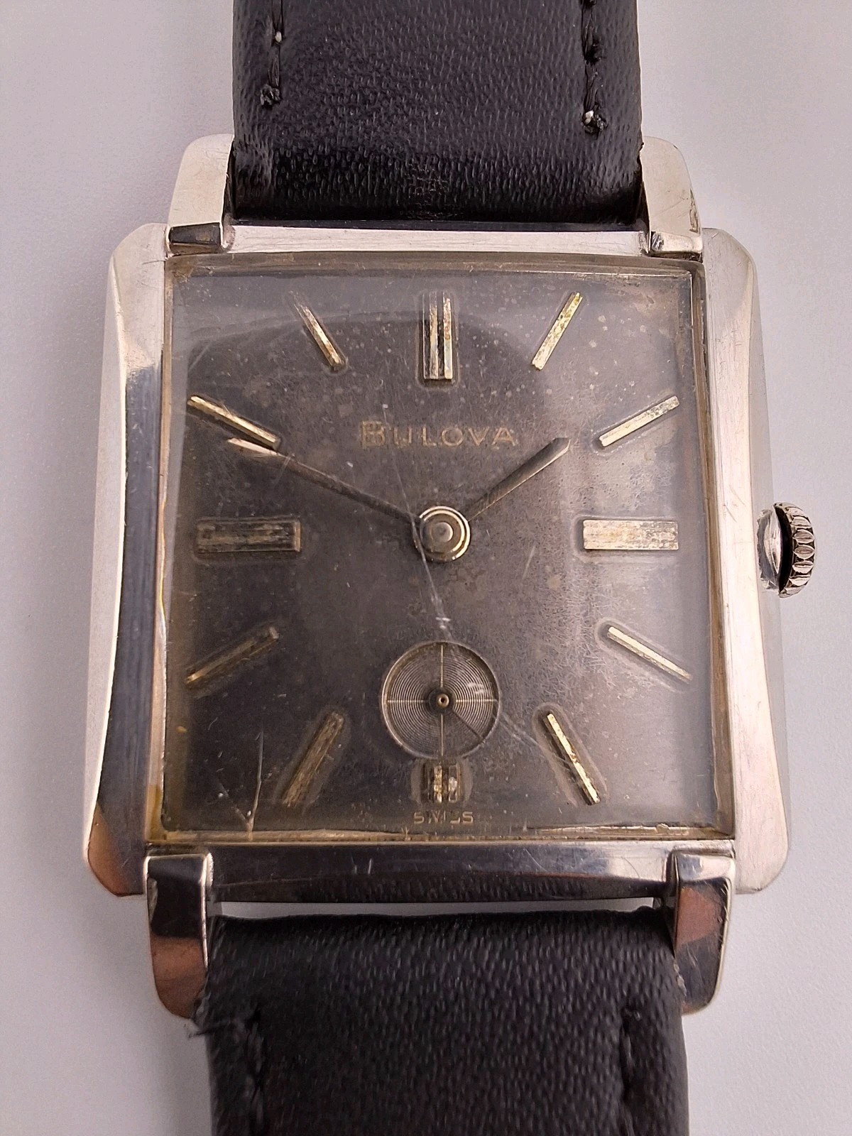 Mens Bulova 17j 1964 White Gold Gray Dial Prince Vintage M4 Antique Runs Deco