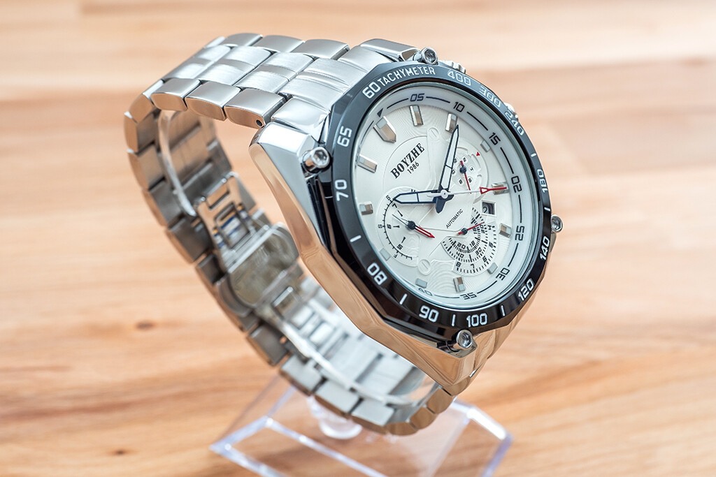 Mens Silver Army Automatic Mechanical Watch Luminous White Dial Stainless Steel