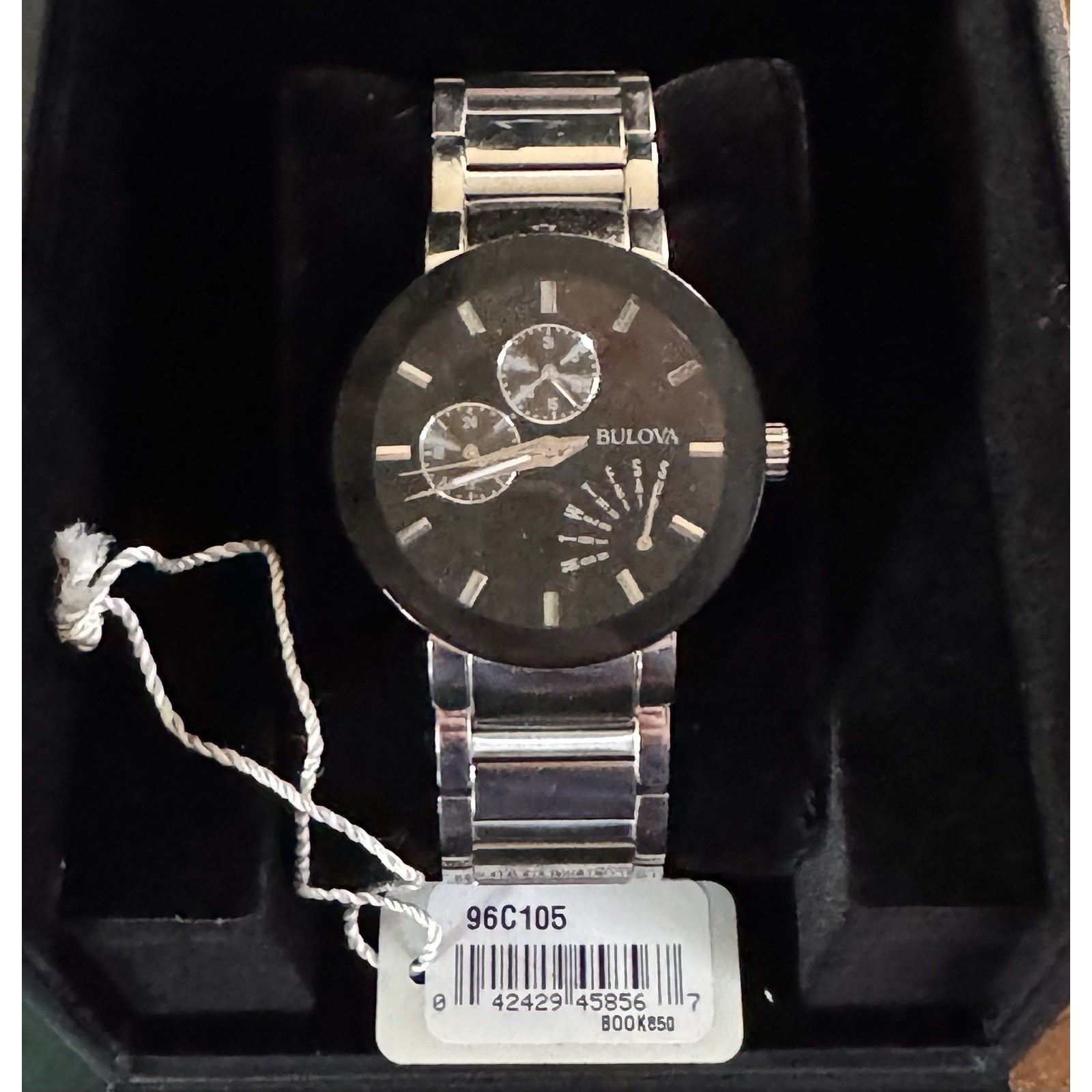 Mens Bulova Futuro Wrist Watch Stainless Steel Silver 40 MM Black Dial 96C105