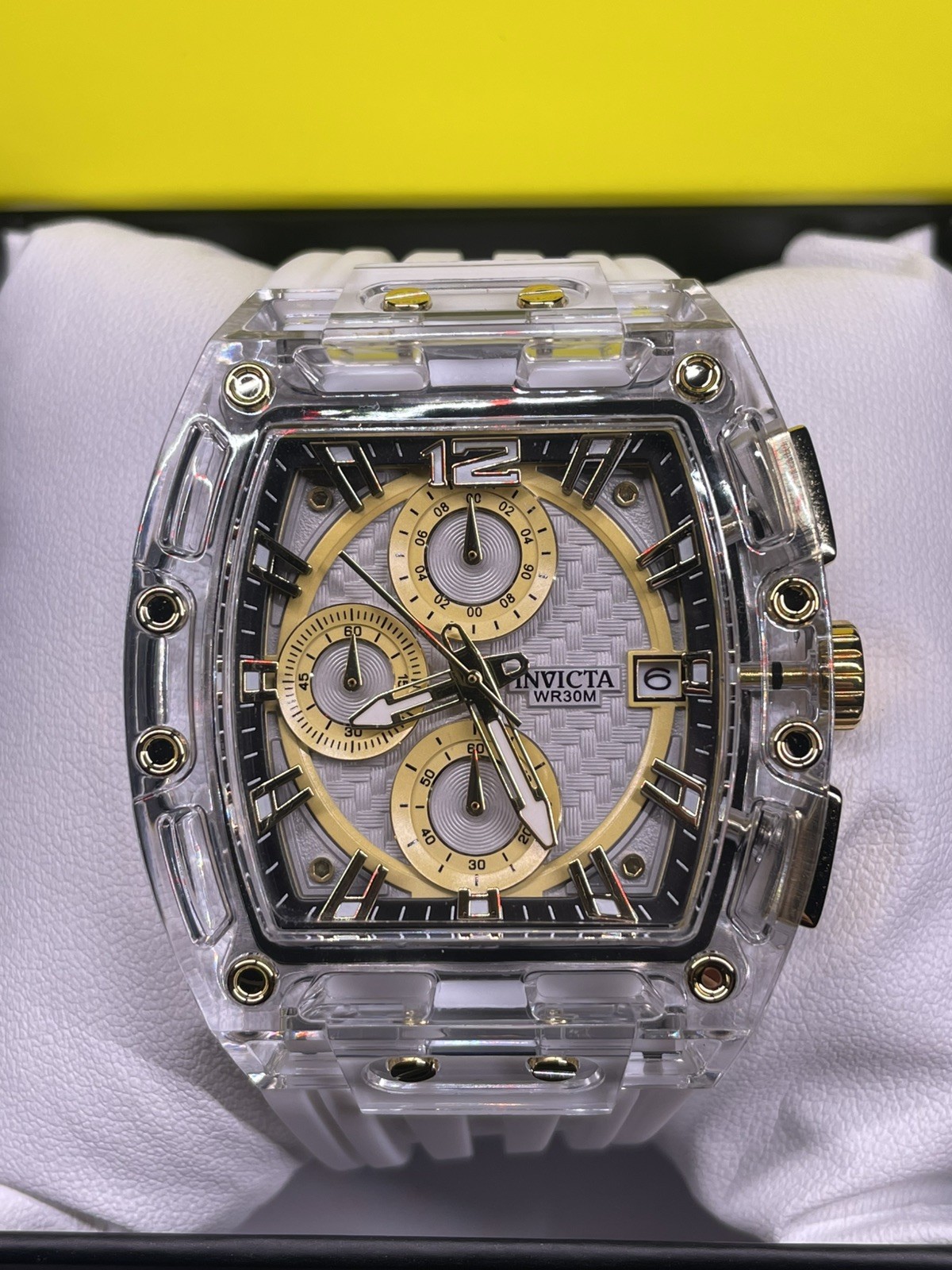 Invicta S1 Rally 70147 Men’s 42mm White Strap Gold Tone Watch, New with Tags