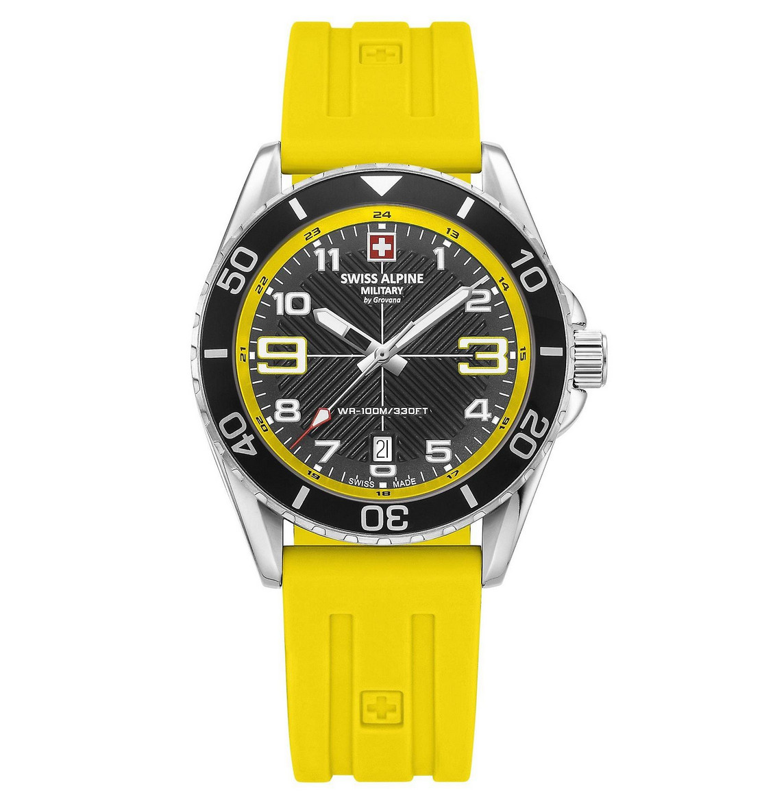 Swiss Alpine Military Black Dial Silicone Band Watch Date Indicator 7029.1838