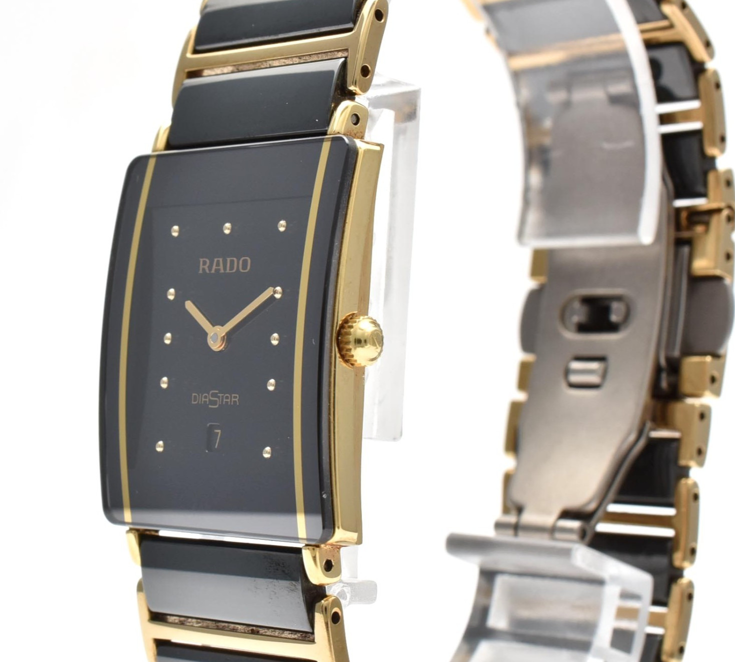 Vintage RADO DiaStar 160.0281.3N Black Dial Ceramic Date Quartz Watch JAPAN