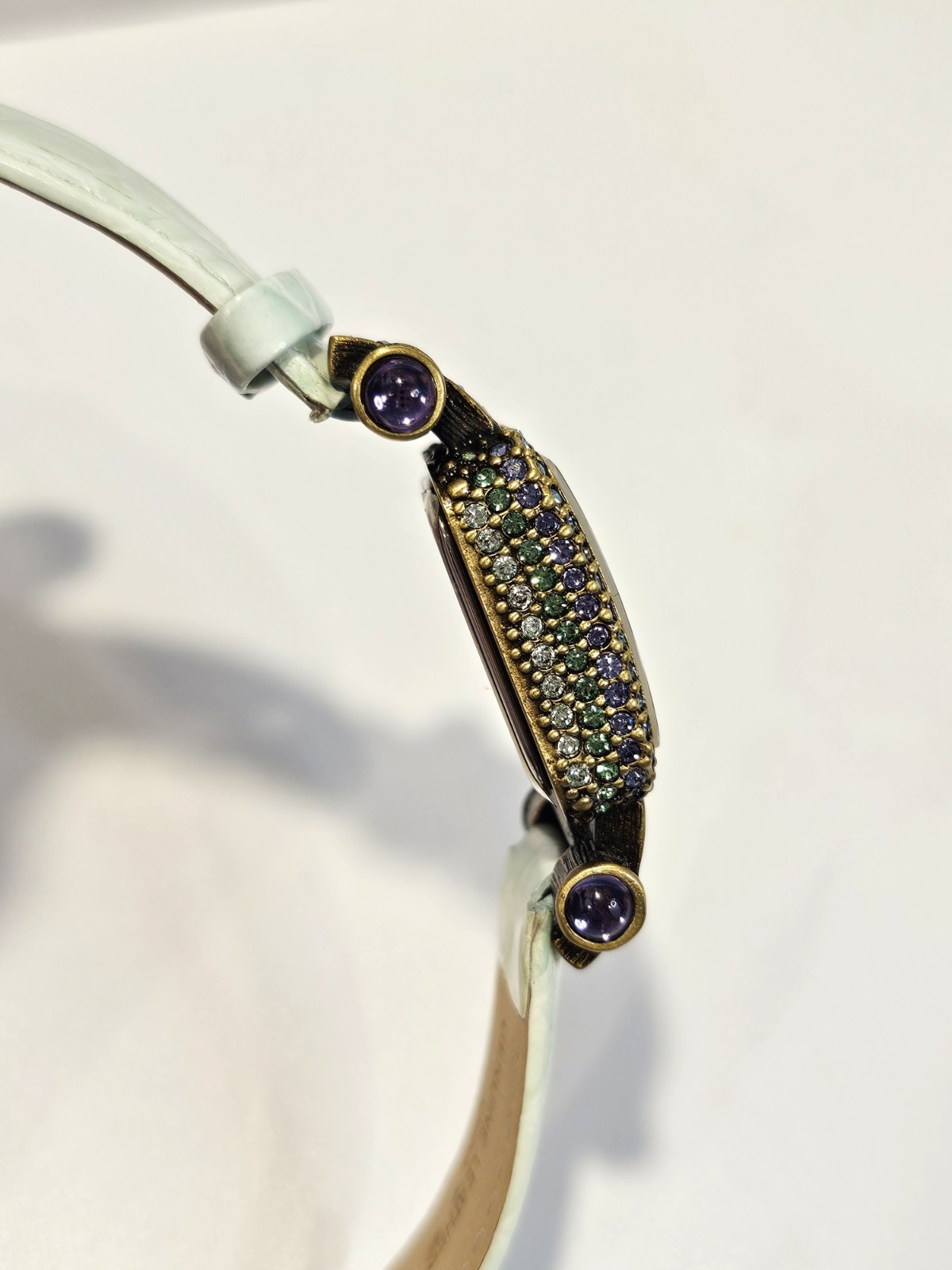 Heidi Daus Watch multicolor crystal green leather band