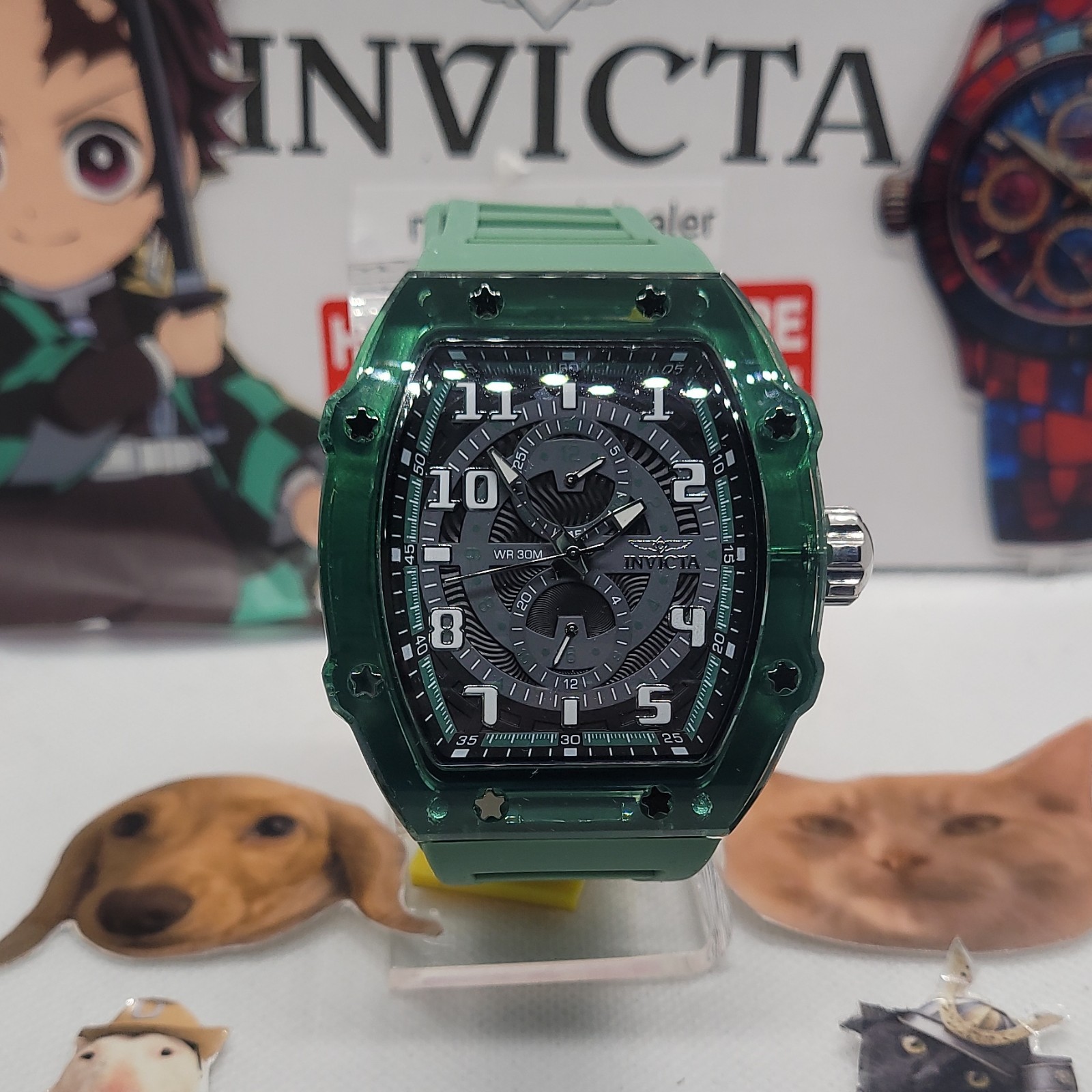 321 Invicta S1 Racing Cyclone transparent basel green silicone band