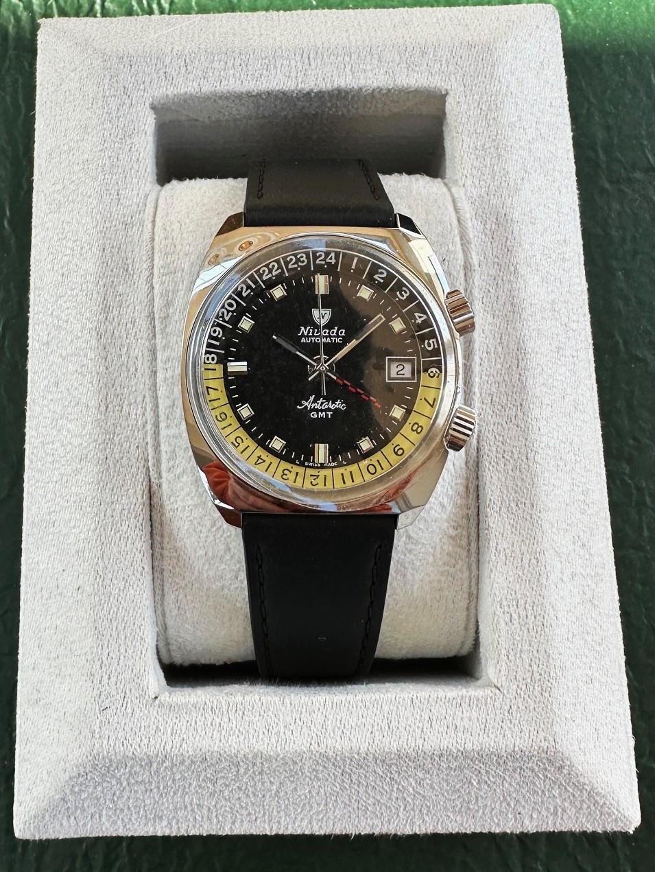 New Nivada Grenchen Antarctic GMT, Full Kit w/Case, Box, Papers, Tag
