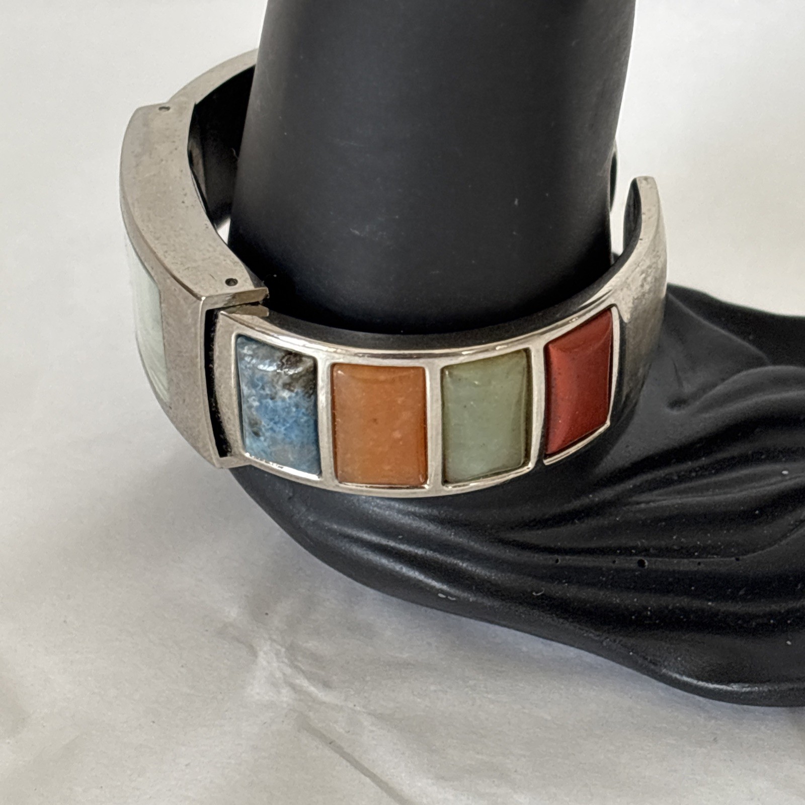 Bangle Clamper Womens Watch Silvertone Multicolor Polished Stones Untested