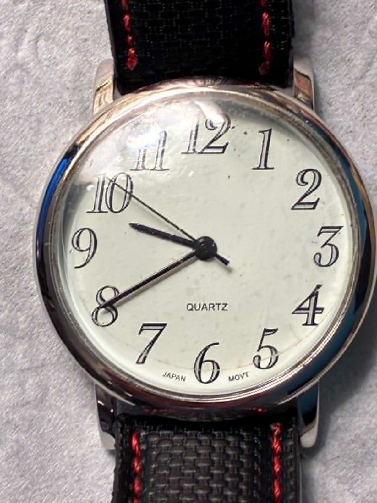 LTD C12-02 Men’s Quartz Dress Watch – White Dial, Black/Red Leather Strap -Works