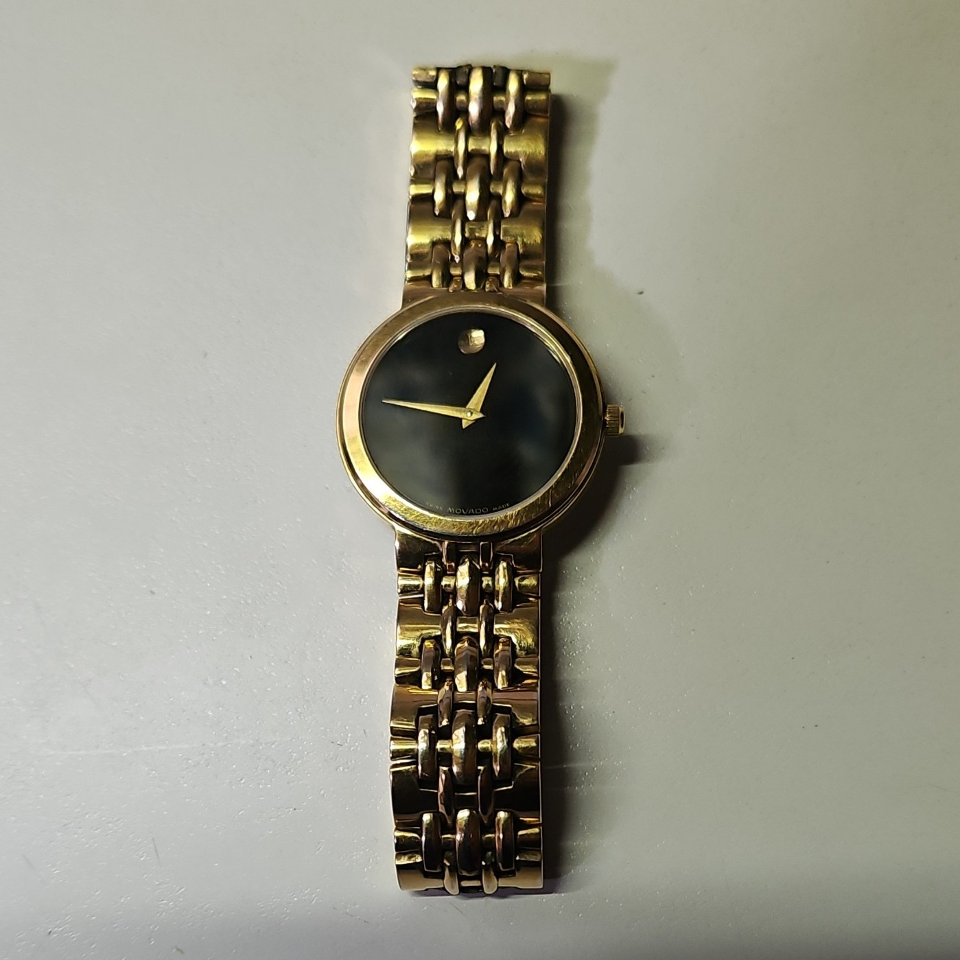 Movado Museum Men’s Swiss Made Quartz Gold Tone Bracelet Black Dial Watch