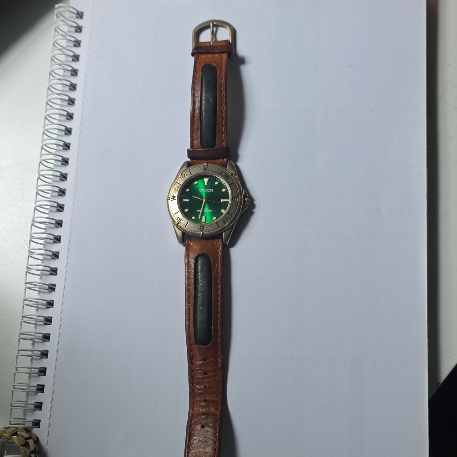 Sasson Vintage Quartz Green Dial Brown Leather Strap Water-Resistant 28mm