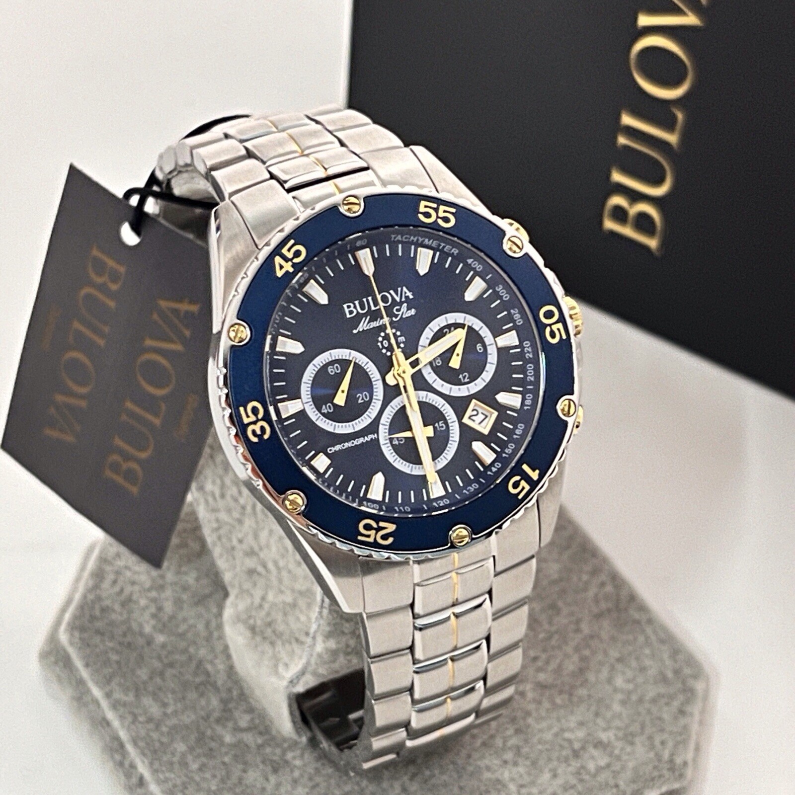 Bulova Marine Star 98B400 Blue Dial Stainless Steel Chronograph Men’s Watch New