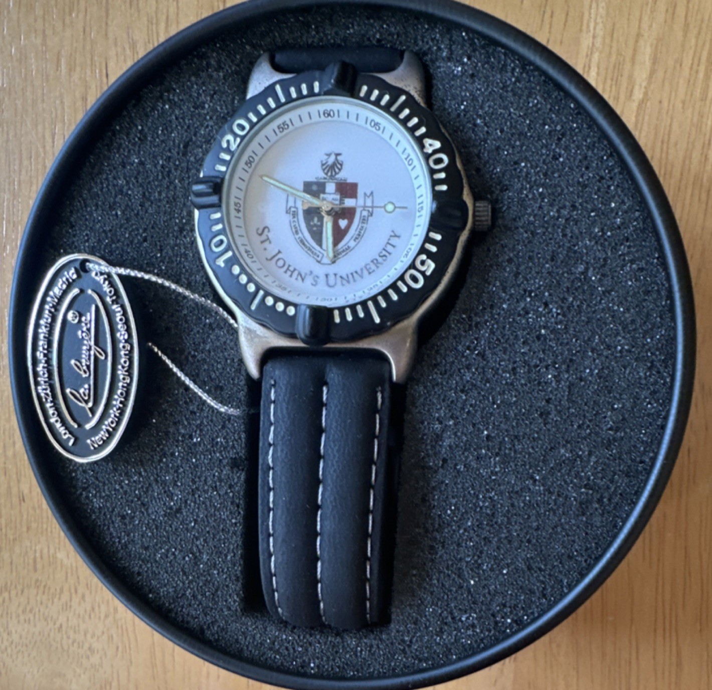 A. Lange St. John’s University Quartz Wristwatch Black Leather Band White Dial