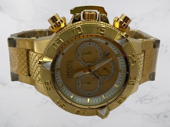 Refurbished Luxury Invicta Reserve Date-Rotating Bezel Gold-Plated Quartz Watch