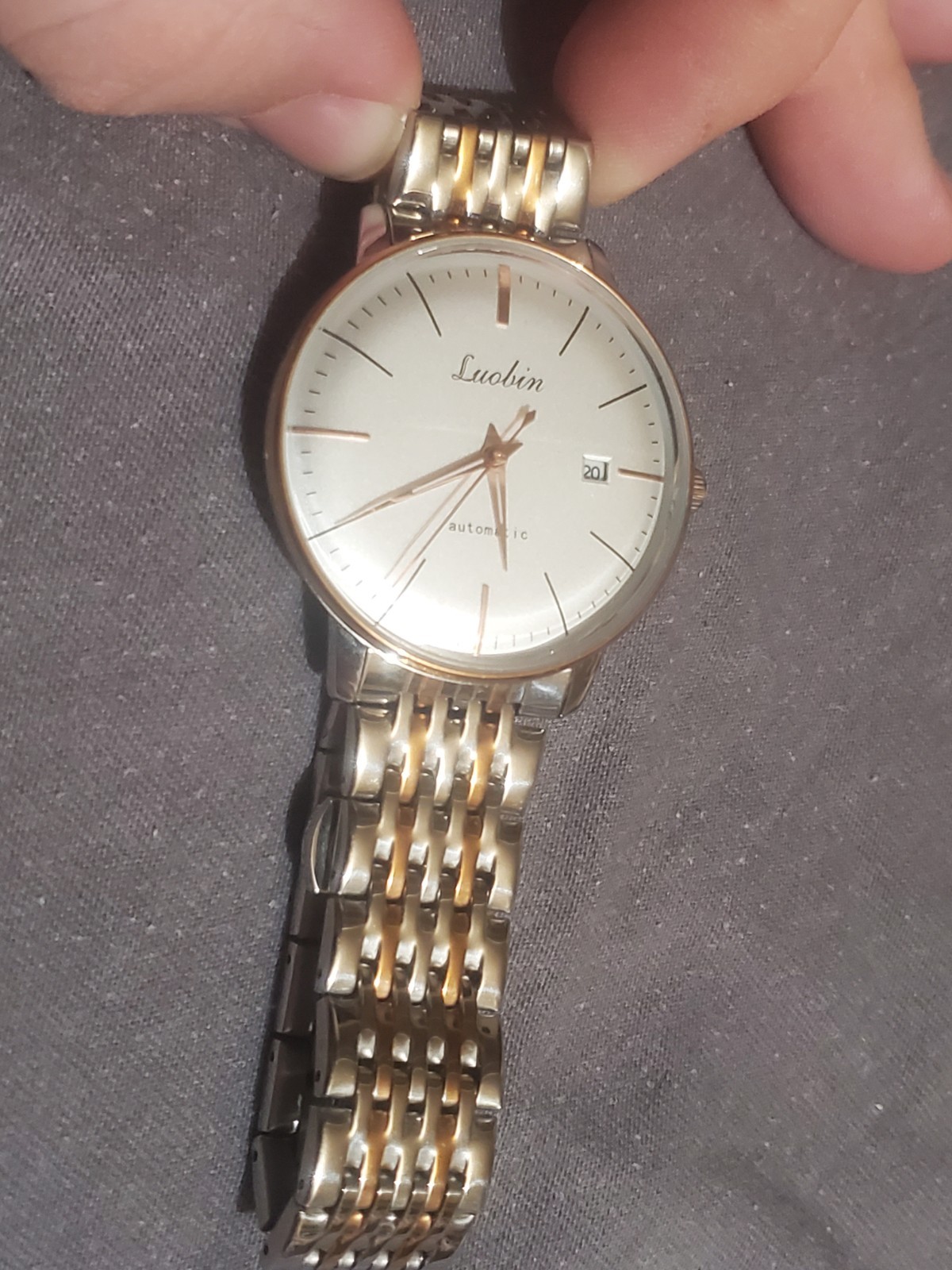 Luobin Automatic Two-Tone Stainless Steel Watch Silver Dial Date 40mm