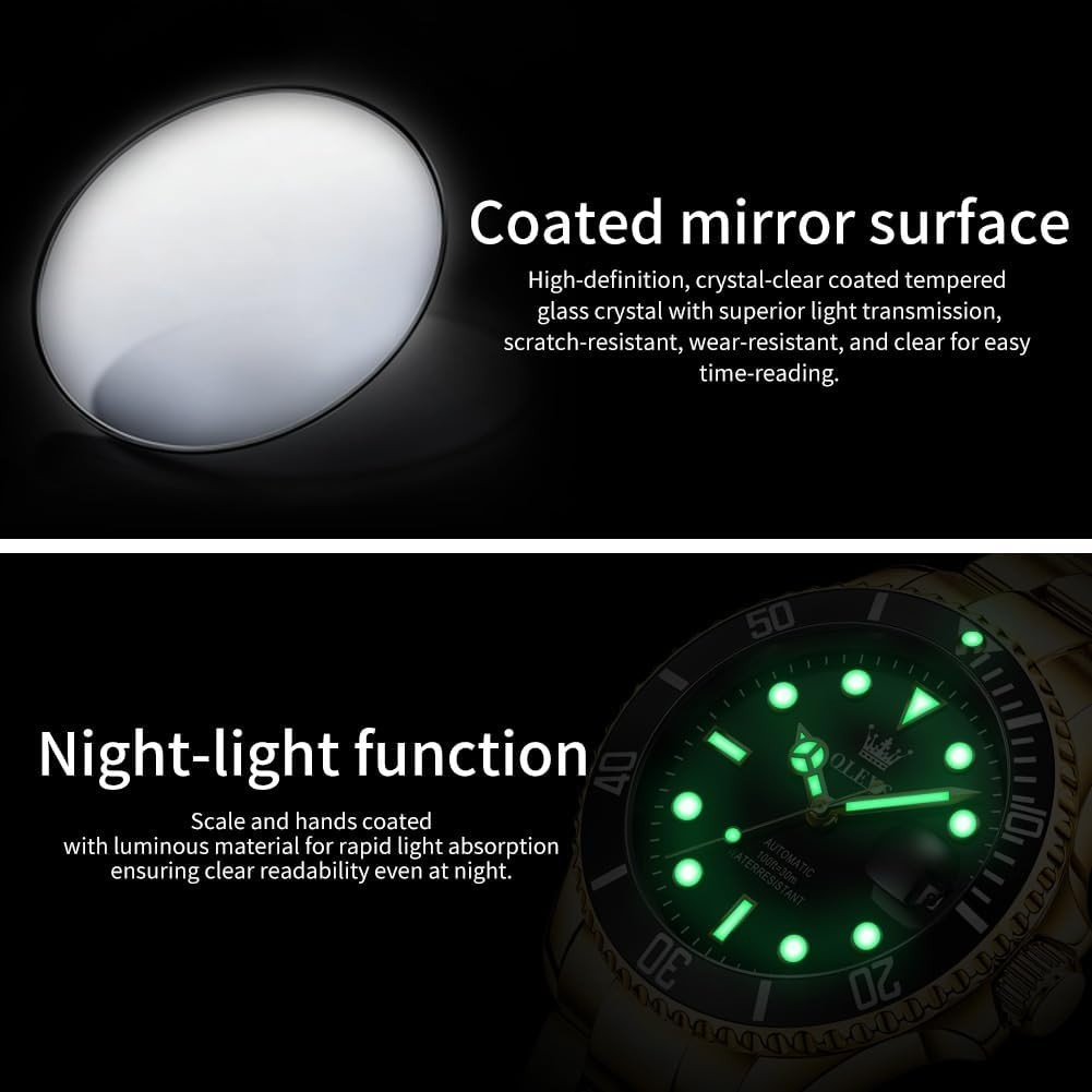 OLEVS Automatic Watch Men Self Winding Luxury Waterproof Luminous Calendar Date