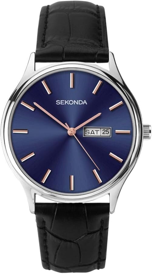 Mens New Smart Sekonda Blue & Rose Gold Dial Day & Date 39mm Watch 1701