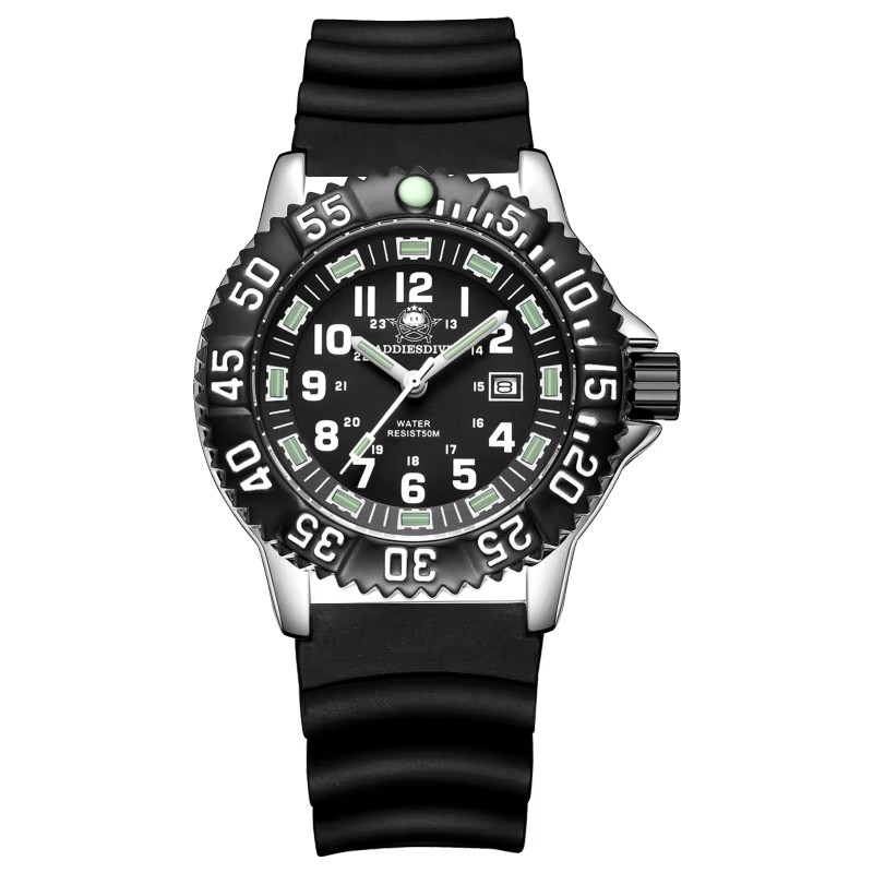 44MM ADDIESDIVE Military Quartz Dive Watch Men Silicone Waterproof Luminous NEW