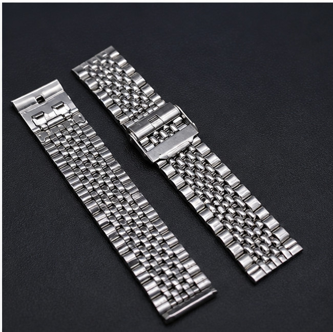 Jubilee Style Stainless Steel Watch Band Silver Adjustable Bracelet Clasp