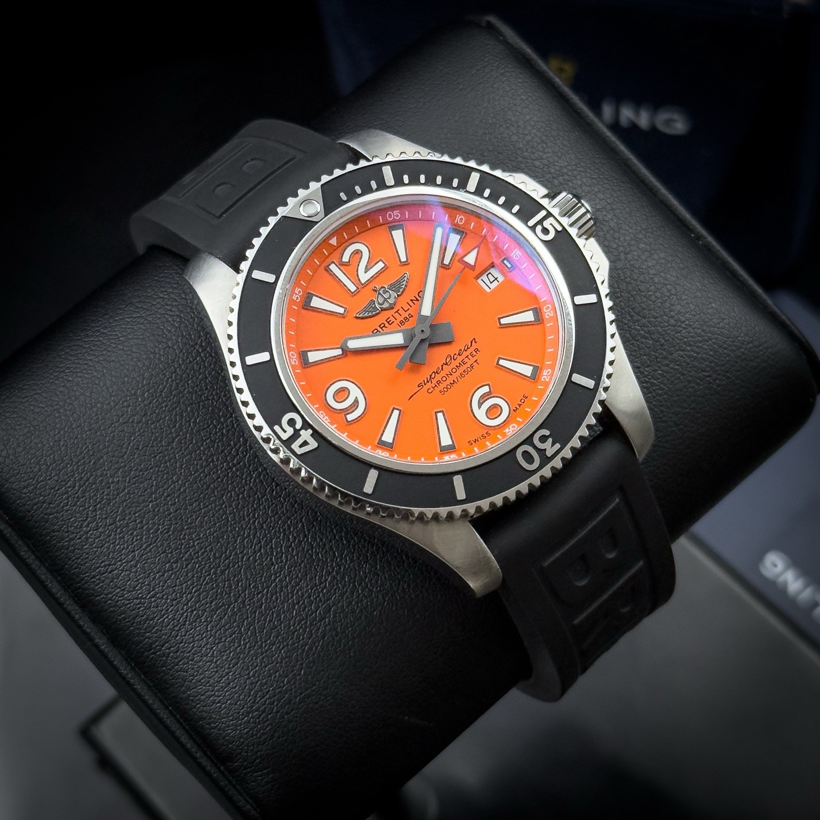 Breitling Superocean Automatic 42mm A17366 Orange Dial Rubber Strap Full Set