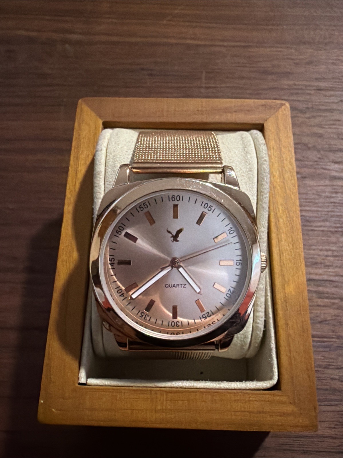 American Eagle Women’s Rose Goldtone Watch, Metal Mesh Buckle Band, WORKING!