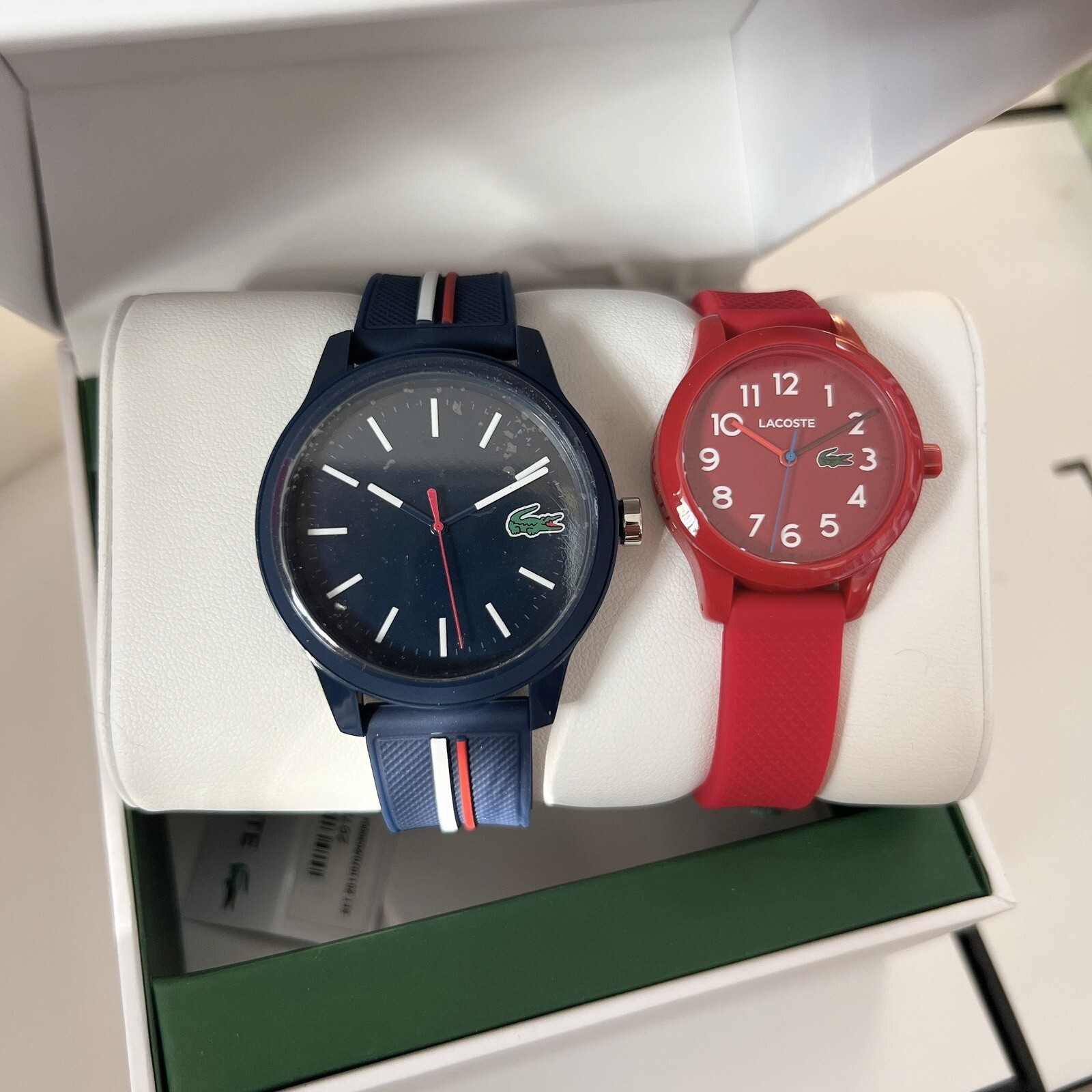 Lacoste L12.12 Mens and Kids 42 mm & 32 mm Blue & Red Watch Gift Set 2070016 NIB
