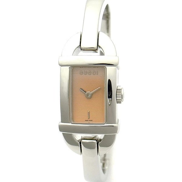 Gucci 6800L Ladies Watch SS Salmon Pink Bangle Quartz Used No Box