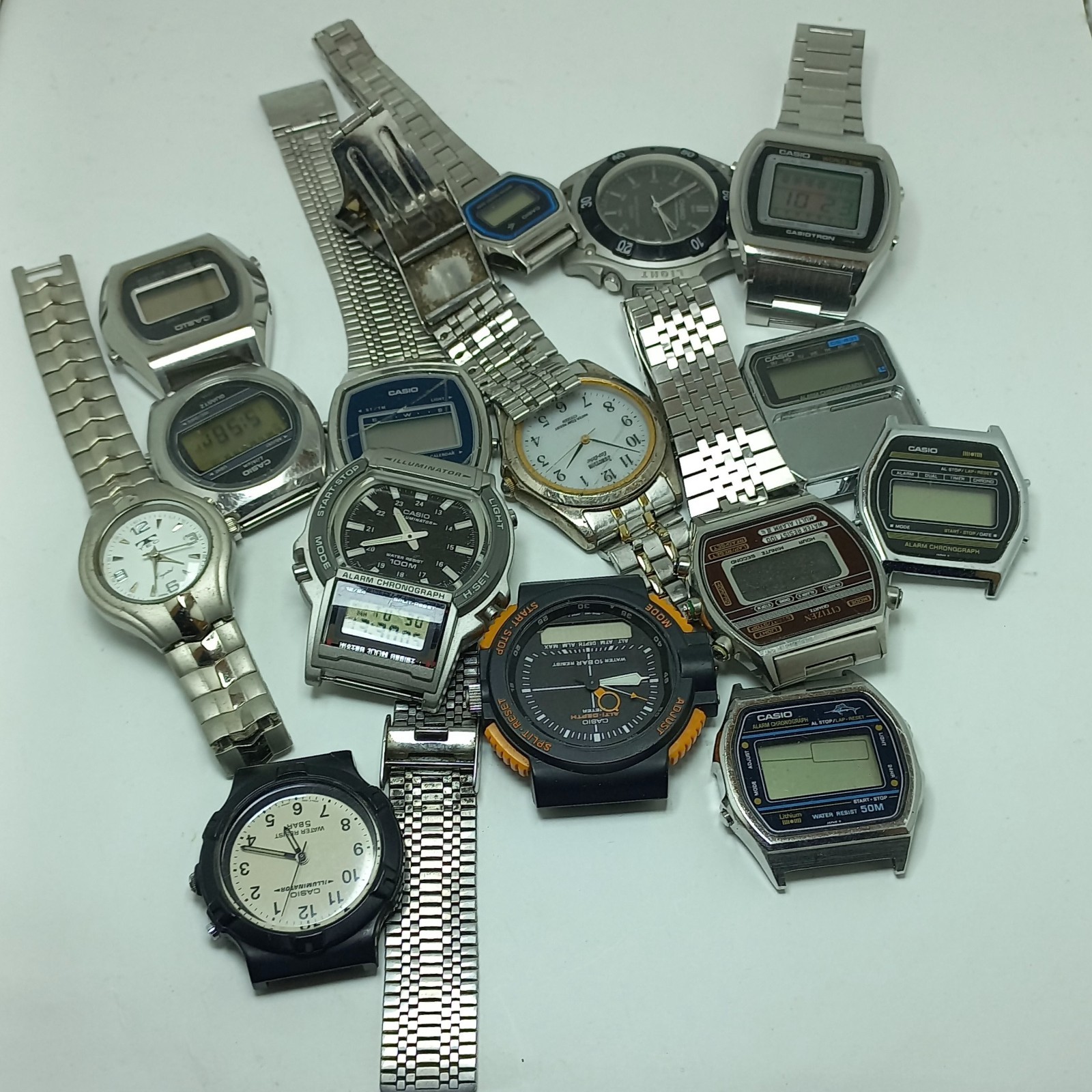 Lot Of 15 Casio Citi Ana-digi Vintage Watches Retro Collection Parts