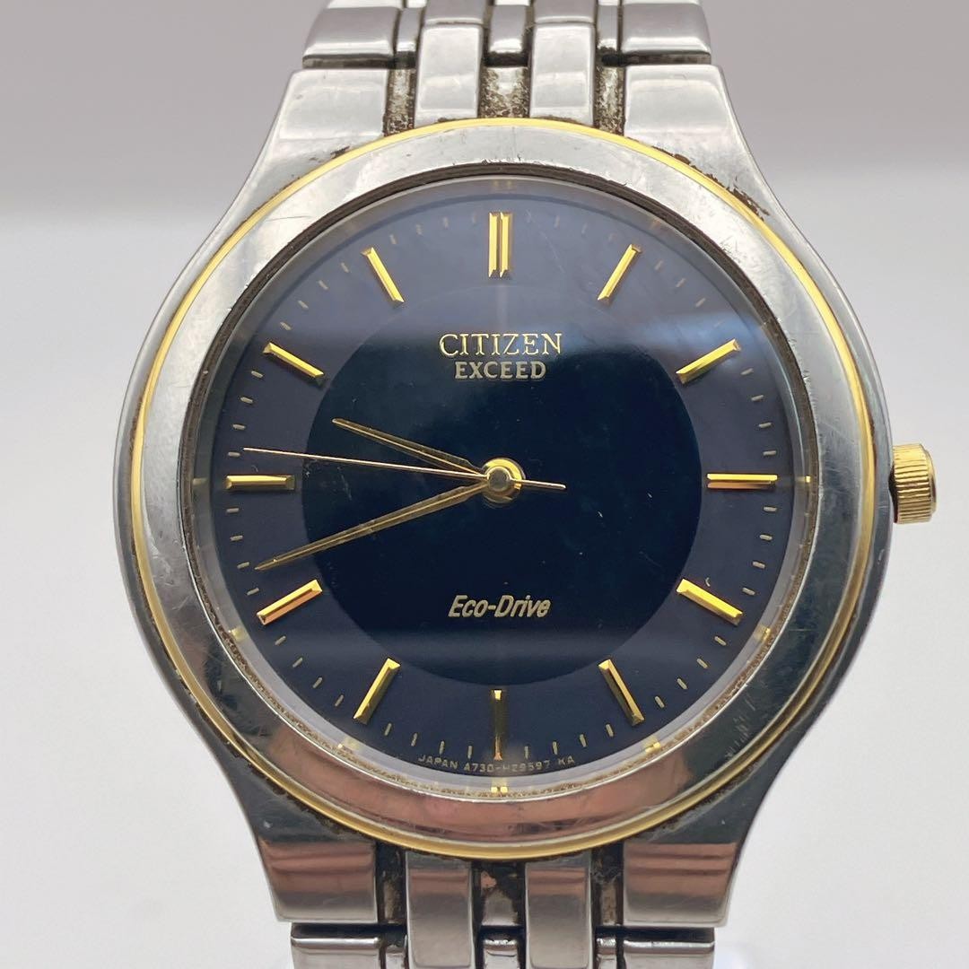 CITIZEN EXCEED Eco-Drive, working condition, A730, black x gold, W3D2 【USED】