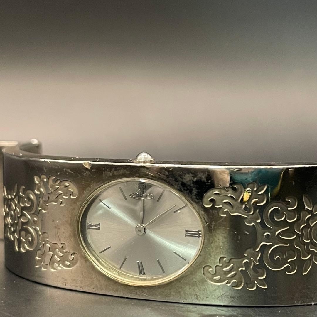 Vivienne Westwood Vintage Bangle Watch Silver Orb Toile Pattern, Rare!! AS-IS