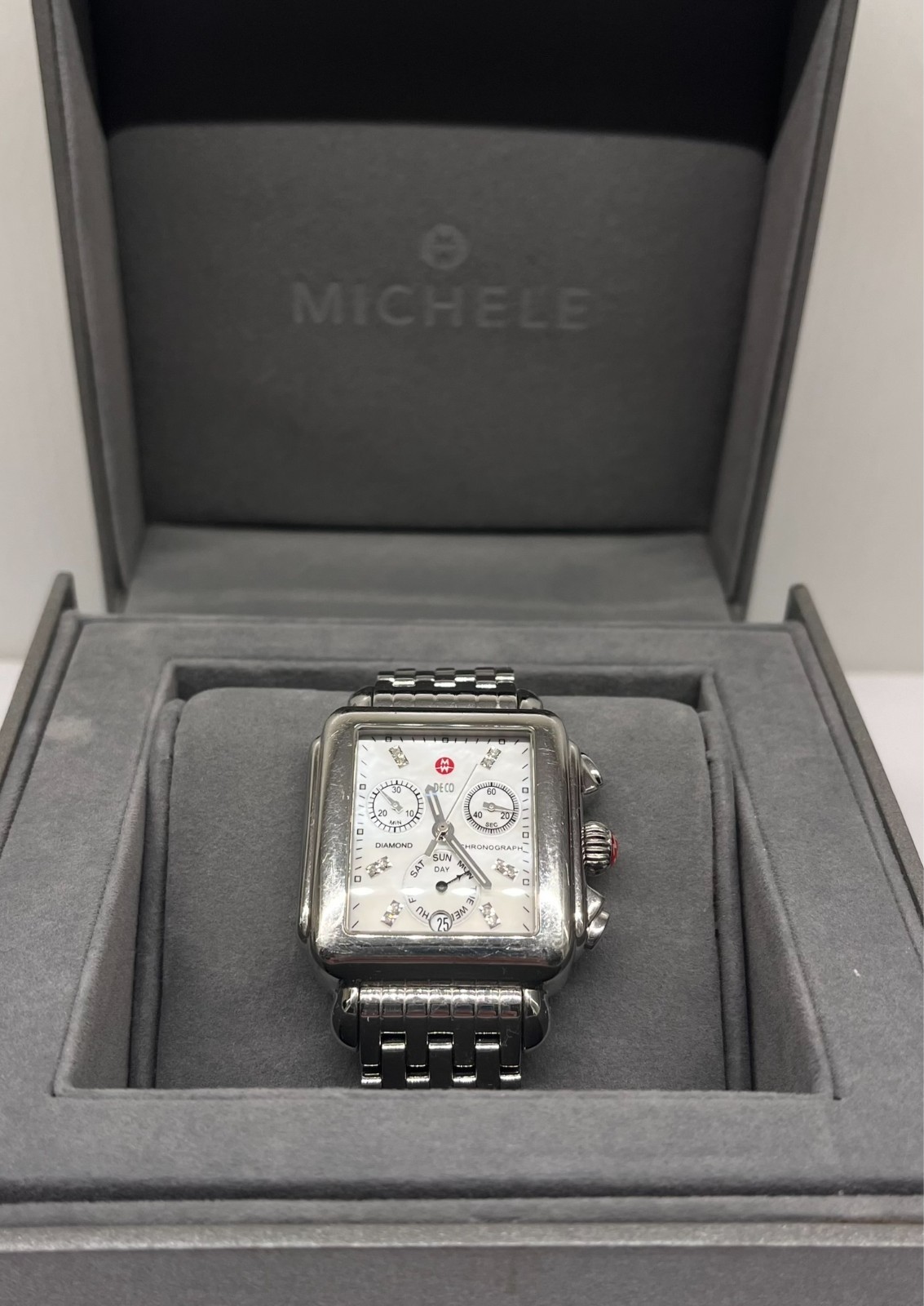 Michele Deco MW06P00A0046 Diamond Dial Chronograph Stainless Steel Women’s Watch