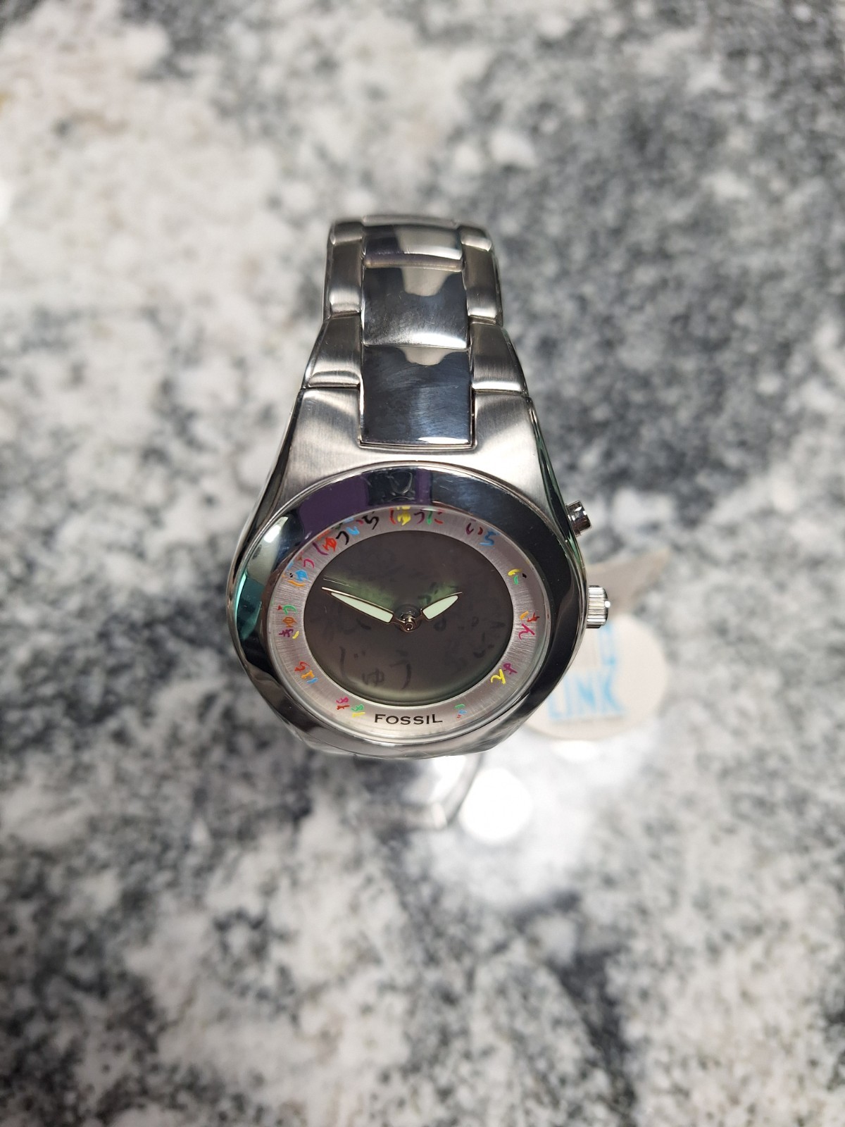 Fossil Big Tic Two-Hand Silver Stainless Watch Japanese Scrolling Dial bg2093