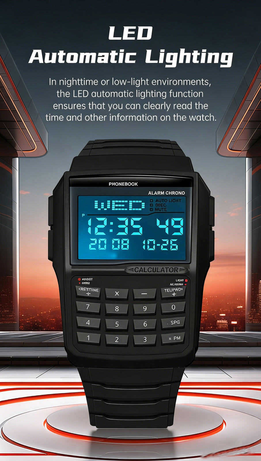 Computer Style Men’s Top Luxury Digital Sports Watch Multifunction Calculator