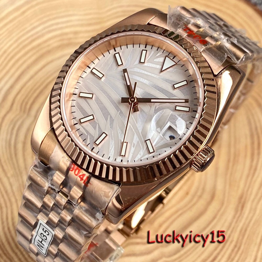 Dress Style BLIGER Luxury 36mm Dial Rose Gold Watch For Men Japan NH35 Automatic