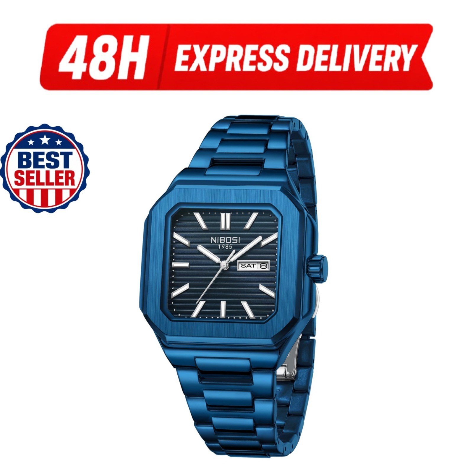 NIBOSI Men’s Analog Quartz Stainless Steel Blue Waterproof Wristwatch