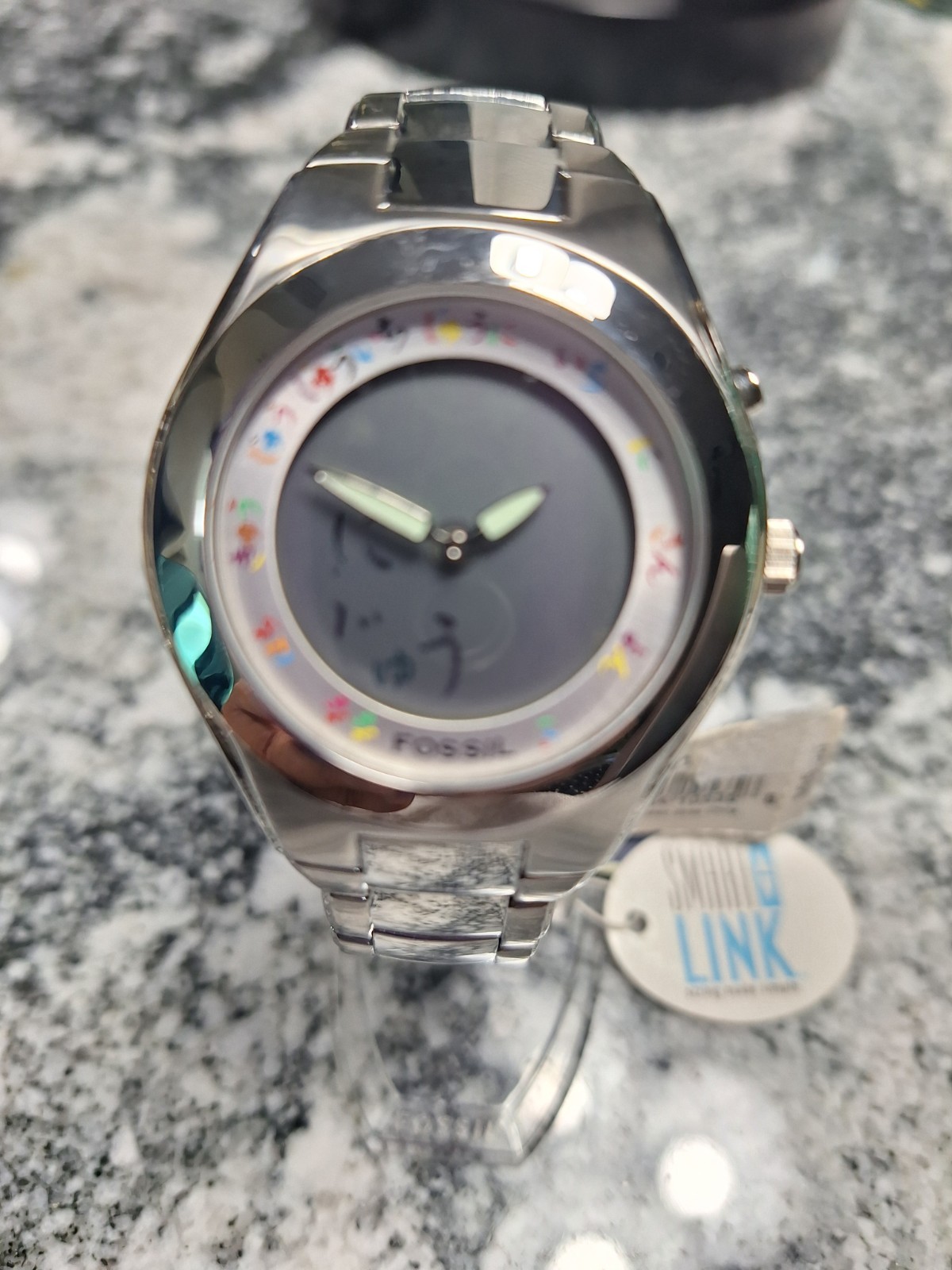 Fossil Big Tic Two-Hand Silver Stainless Watch Japanese Scrolling Dial bg2093