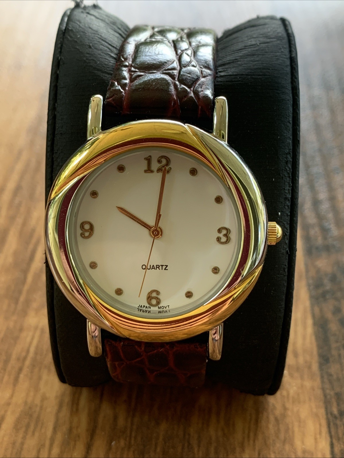 Silver Gold Quartz Japan Movt Maroon/ Red Genuine Leather New Battery 9.5”