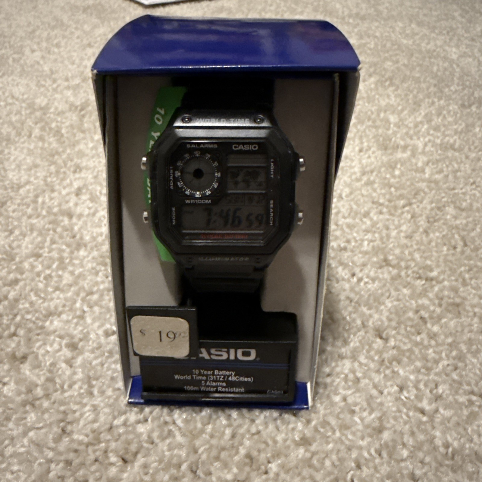 Casio AE1200WH-1CV, Chronograph Watch, Illuminator 5 Alarms 10 Year Battery NEW