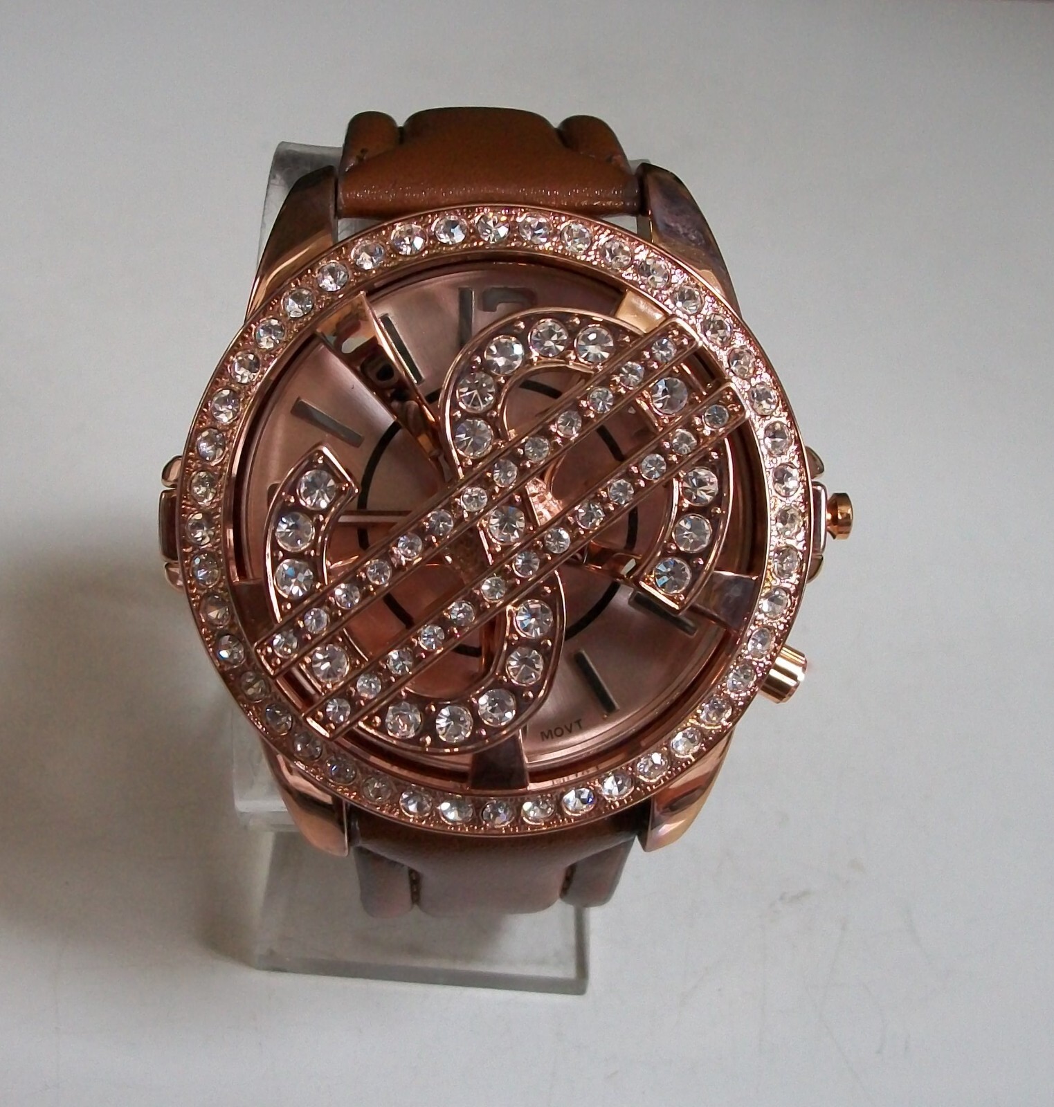 Men’s $ sign & plain spinner fashion leather band dressy hip hop watch