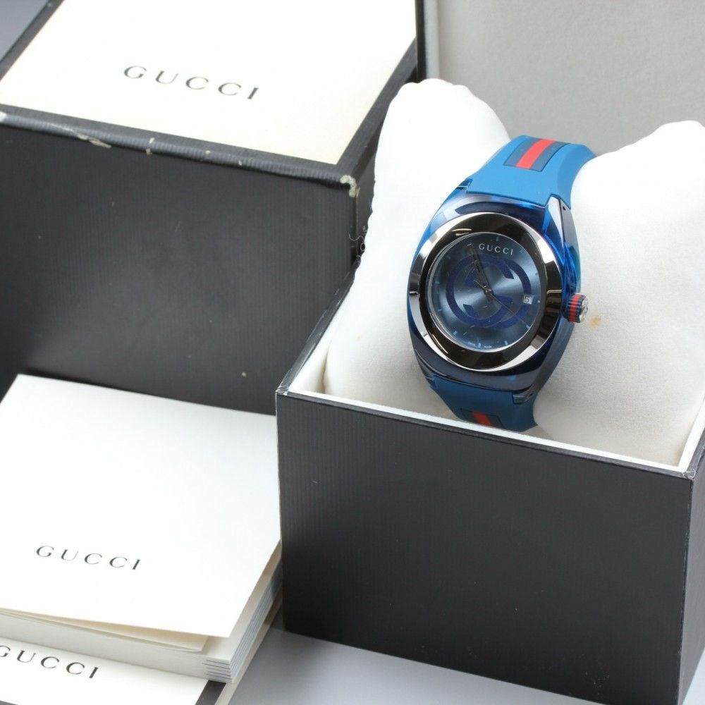 Functional GUCCI Sync YA137104A 137.1 blue date bracelet original box manual qua
