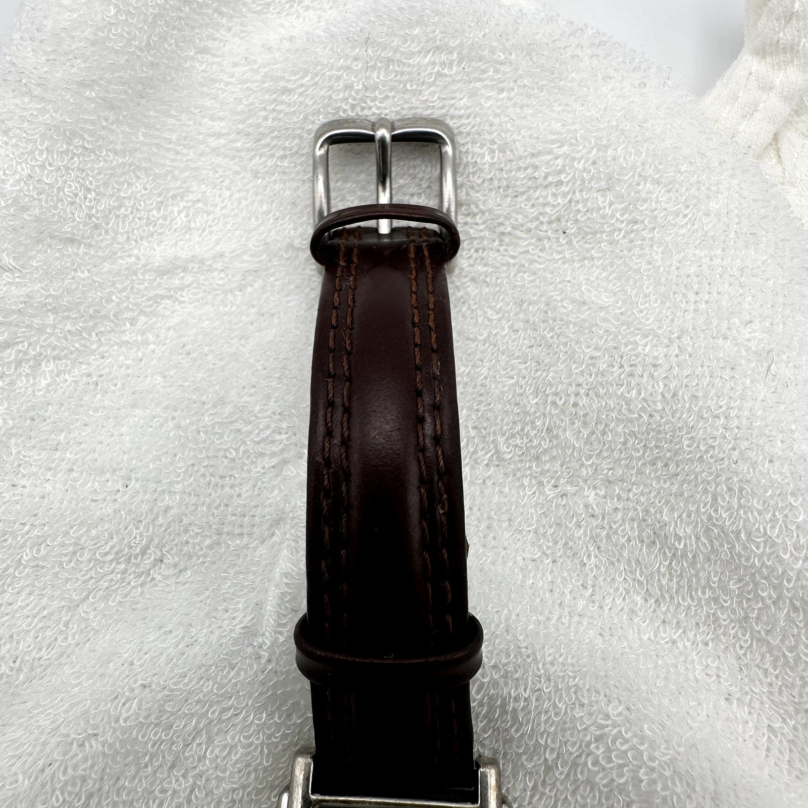 Anne Klein II Rectangular Silver Dial Brown Leather Quartz Watch