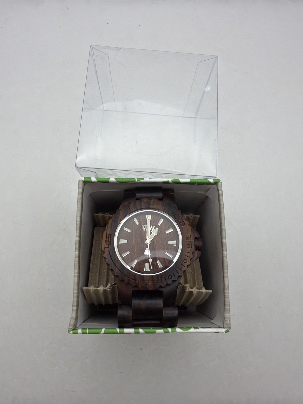 WeWOOD Date Wooden Watch Dark Brown Chocolate Wood Round Dial Analog Quartz NEW