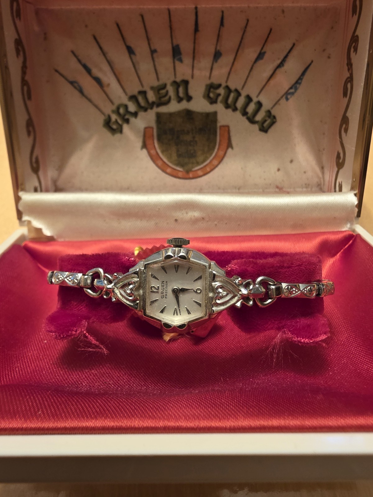Gruen Precision Vintage Diamond Set Full Set w/ Original Box & Certification Tag