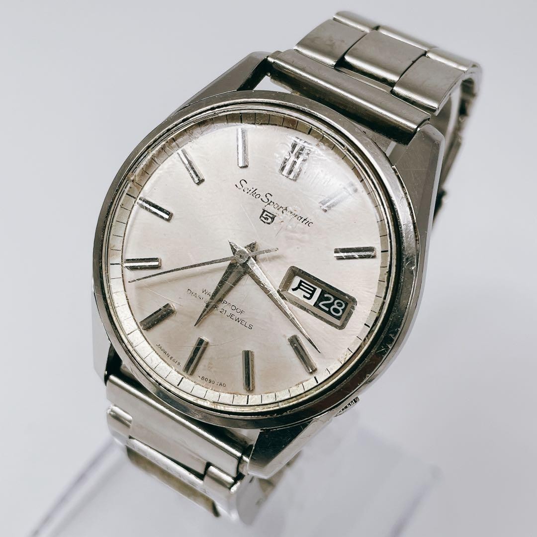 Seiko Sports 5 6619-8060 Automatic Men’s Vintage Silver Watch Japan 073655