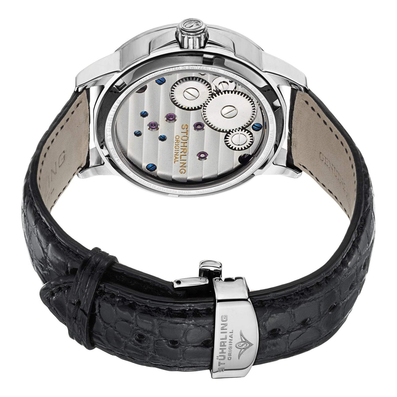 Tourbillon Silver case/Alligator strap/ Brass Dial | Silver Dial Wristwatch 541.