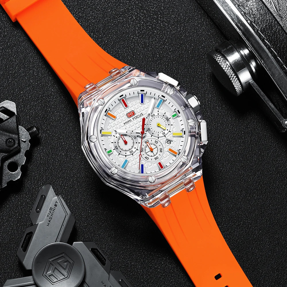 Multifunctional Men’s Transparent Case Quartz Watch Waterproof Luminous 0616G